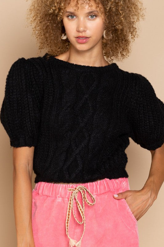 The Patricia Puff Sleeve Cable Pullover Sweater