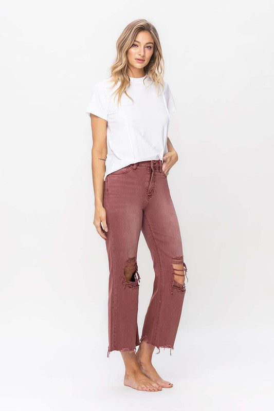 The Michelle 90's Vintage High Rise Crop Flare Jeans by Vervet in Russet