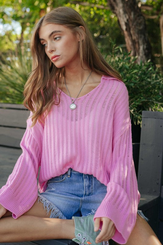 The Rosewater V Neck Loose Sweater Top