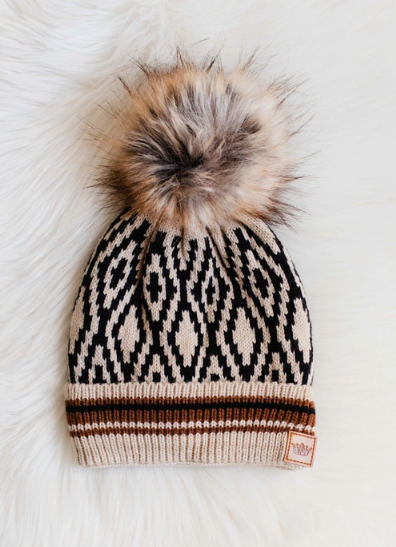 The Stay Toasty Patterned Fleeced lined Pom Hat