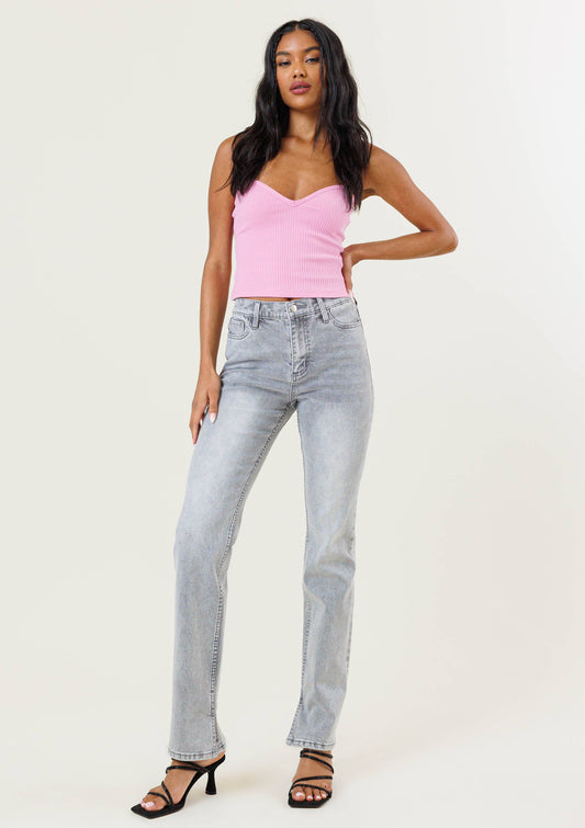 Straight Leg Jeans - Light Pink Denim, High-Rise Fit