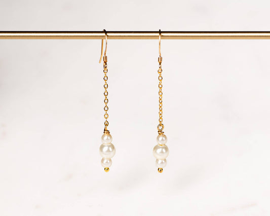 Gold Dainty Pearl Chain Earrings