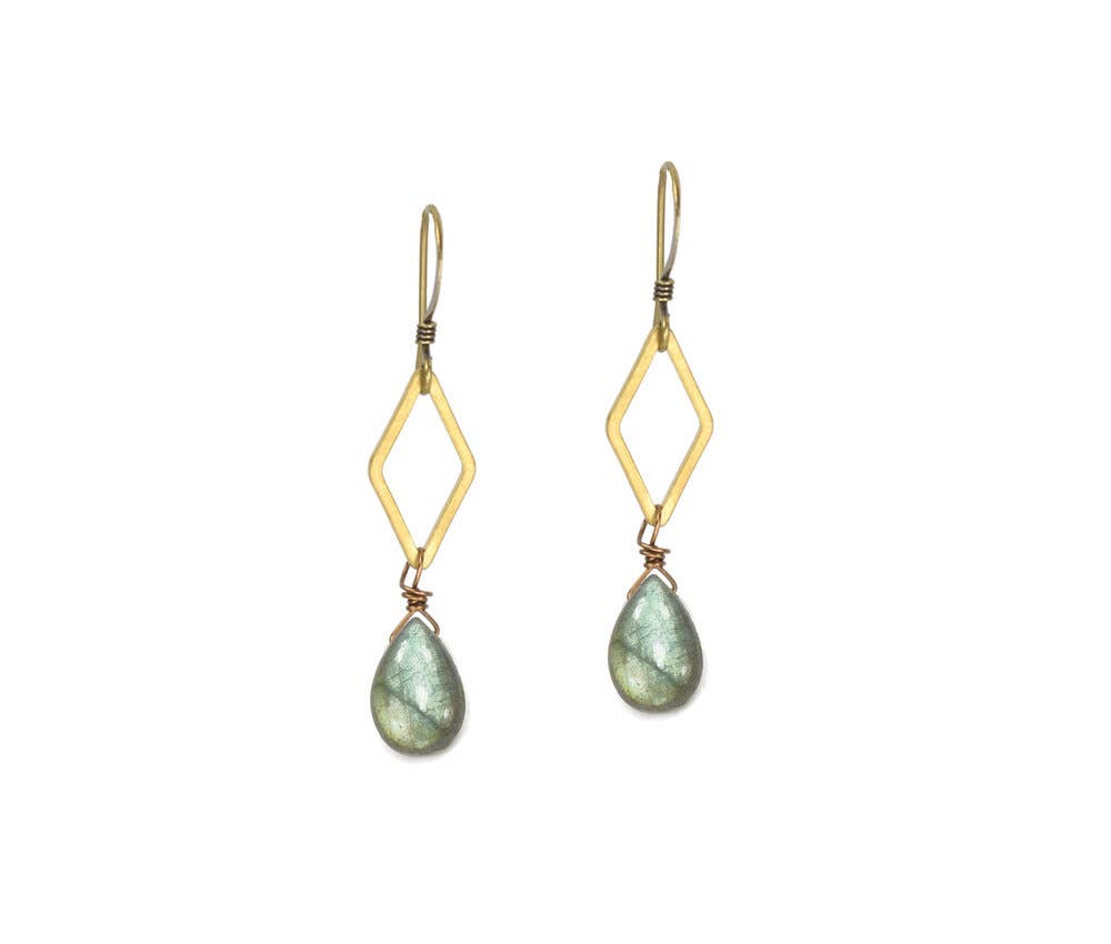 Labradorite Golden Diamond Earrings Simple Modern
