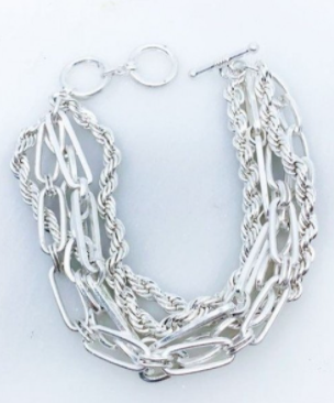 "NIRU" Silver Multi Chain Toggle Bracelet