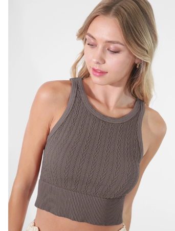 The "DONNA" Cable Knit Highneck Crop Top