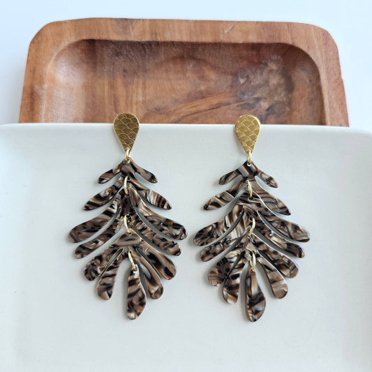 Palm Brown Shimmer Acrylic Earrings